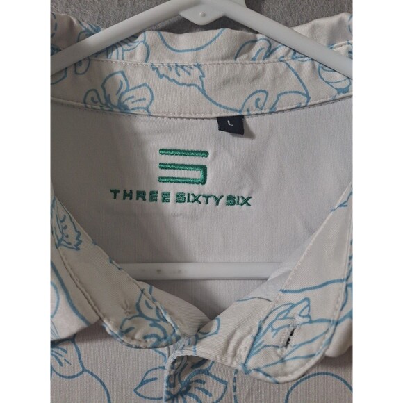 Three Sixty Six  Polo Mens L Golf Stretch Performance White Blue Floral Bees AOP - Picture 3 of 7